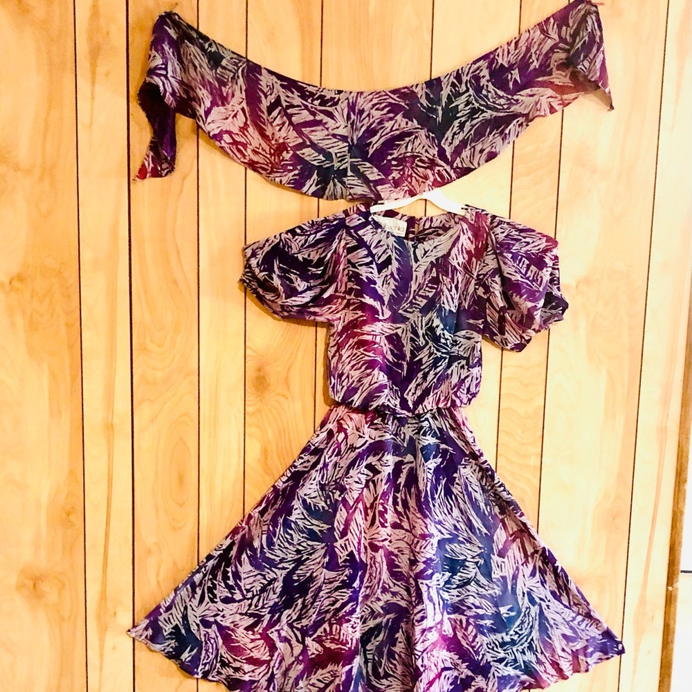 Rothschild Purple and Pink Leaf Pattern Dress
